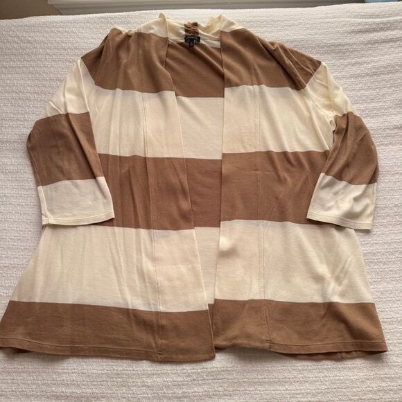 XL Talbots Tan and Cream Striped 3/4 Sleeve Cardigan - Picture 1 of 6